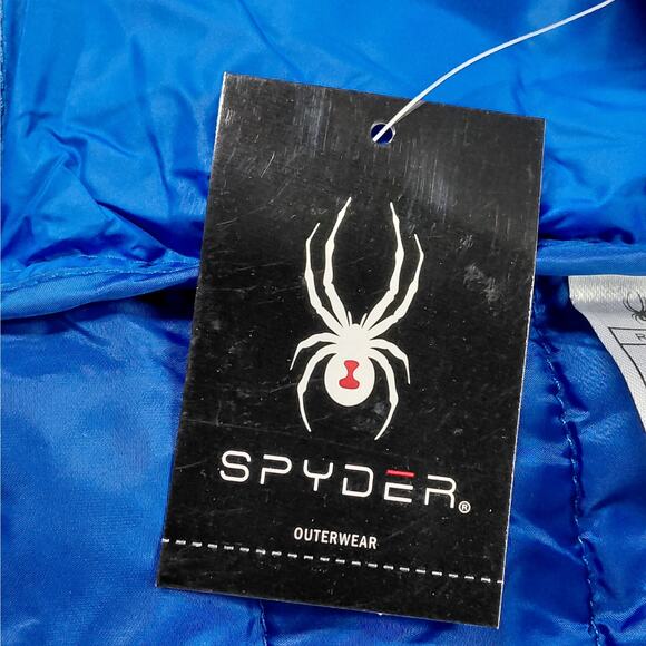Spyder Mens Large Hooded Jacket Electric Blue Packable ThermoWeb Water Resistant - Picture 11 of 16